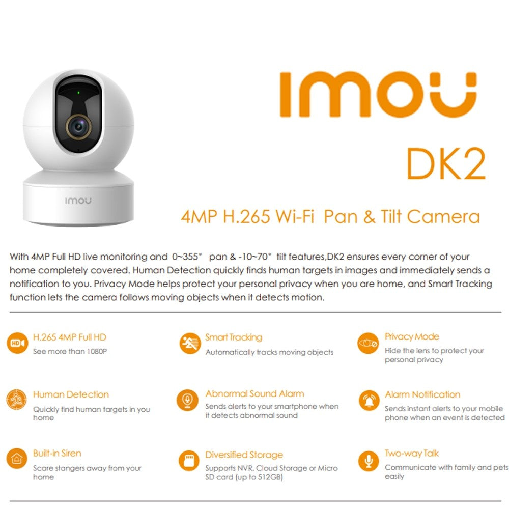 IMOU DK2 2MP H.265 Wi-Fi Pan & Tilt Camera การติดตามอัจฉริยะ กล้องวงจรปิดรักษาความปลอดภัยในร่ม
