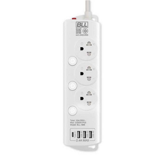 BLL B88 ปลั๊กรางไฟ 3 หัว (3 สวิตซ์ + 3 ช่องเสียบ + 4 ช่อง USB)