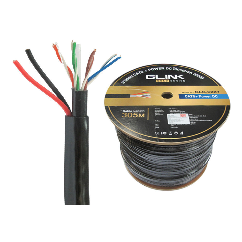 GLINK GLG6007 OUTDOOR CABLE + POWER สายแลน ภายนอก พร้อมไฟ CAT6 GOLD SERIES ความยาว 305เมตร (ไม่เข้าหัวไปให้)