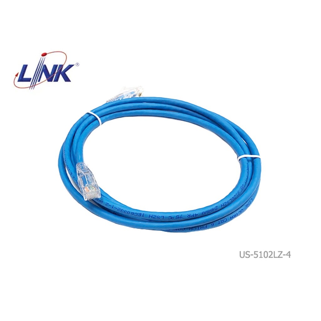 LINK US-5102LZ-4 BLUE สายแลน 2 เมตร CAT6 RJ4 PATCH CORD LSZH 2M. LAN CABLE มีส่งด่วน