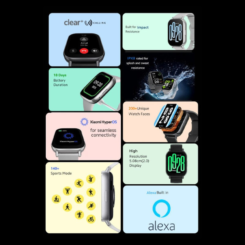 Xiaomi Redmi Watch 5 Active หน้าจอ LCD ขนาด 2.0 นิ้ว ตรวจวัดสุขภาพ ออกกำลังกาย รับสายโทรศัพท์ผ่านเบอร์มือถือ