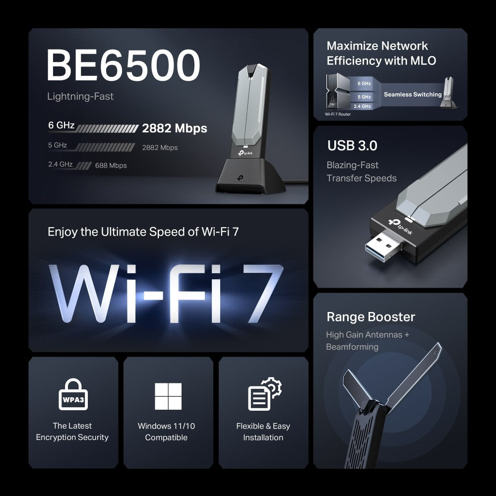 TP-Link Archer TBE400UH Wi-Fi7 BE6500 High Gain Wireless USB Adapter รับประกัน LT