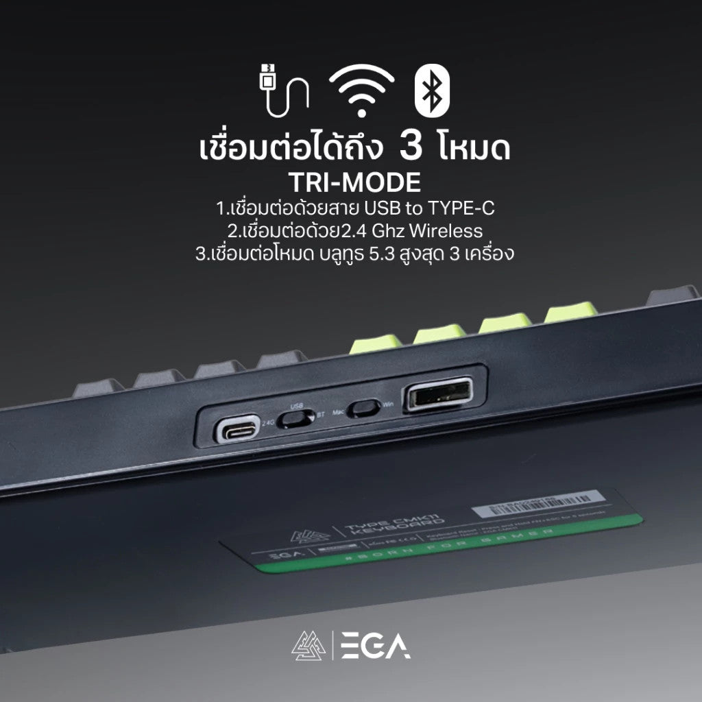 EGA TYPE CMK11 Black Saiko clicky Switch คีย์บอร์ดเกมมิ่งไร้สาย Wireless /Cable/Bluetooth