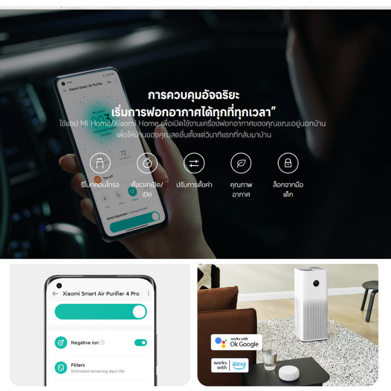 Xiaomi Smart Air Purifier 4 Pro เครื่องฟอกอากาศ กรองฝุ่น PM 2.5 พื้นที่ใช้งาน 35-60㎡ ประกัน 1 ปี