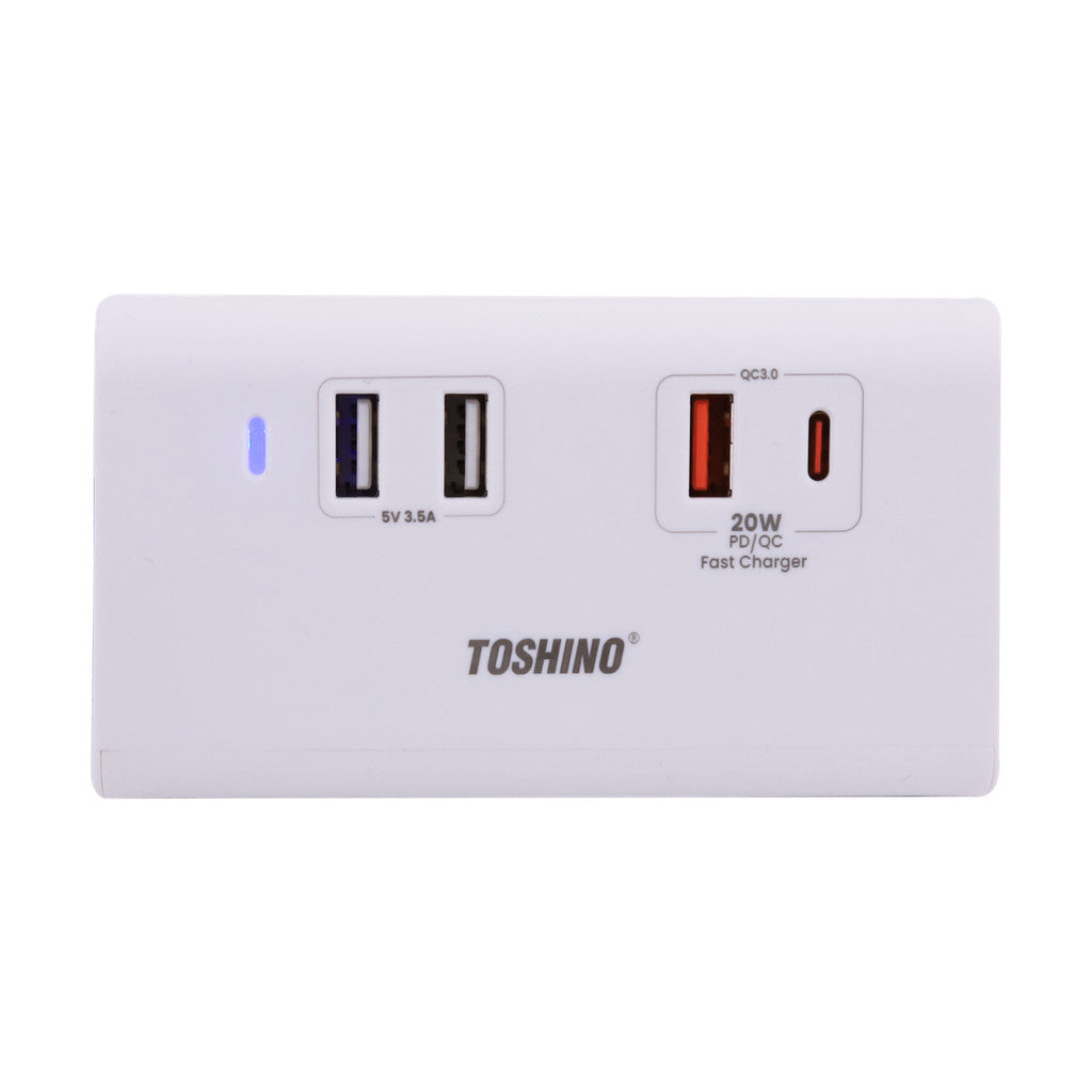 Toshino ปลั๊กPD+QC 20W 2USB รุ่นTS-4PUD รับประกัน 1 ปี