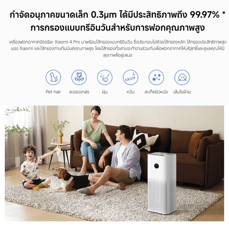 Xiaomi Smart Air Purifier 4 Pro เครื่องฟอกอากาศ กรองฝุ่น PM 2.5 พื้นที่ใช้งาน 35-60㎡ ประกัน 1 ปี