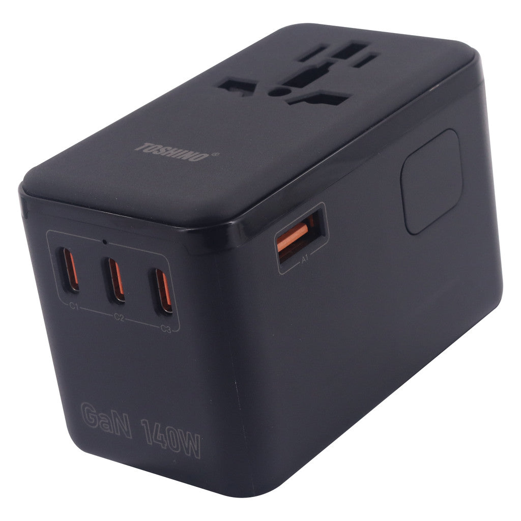 Toshino ปลั๊กแปลง3 TYPE C+1 USB PD140W Gan รุ่น DE-140WGAN ประกัน 1 ปี