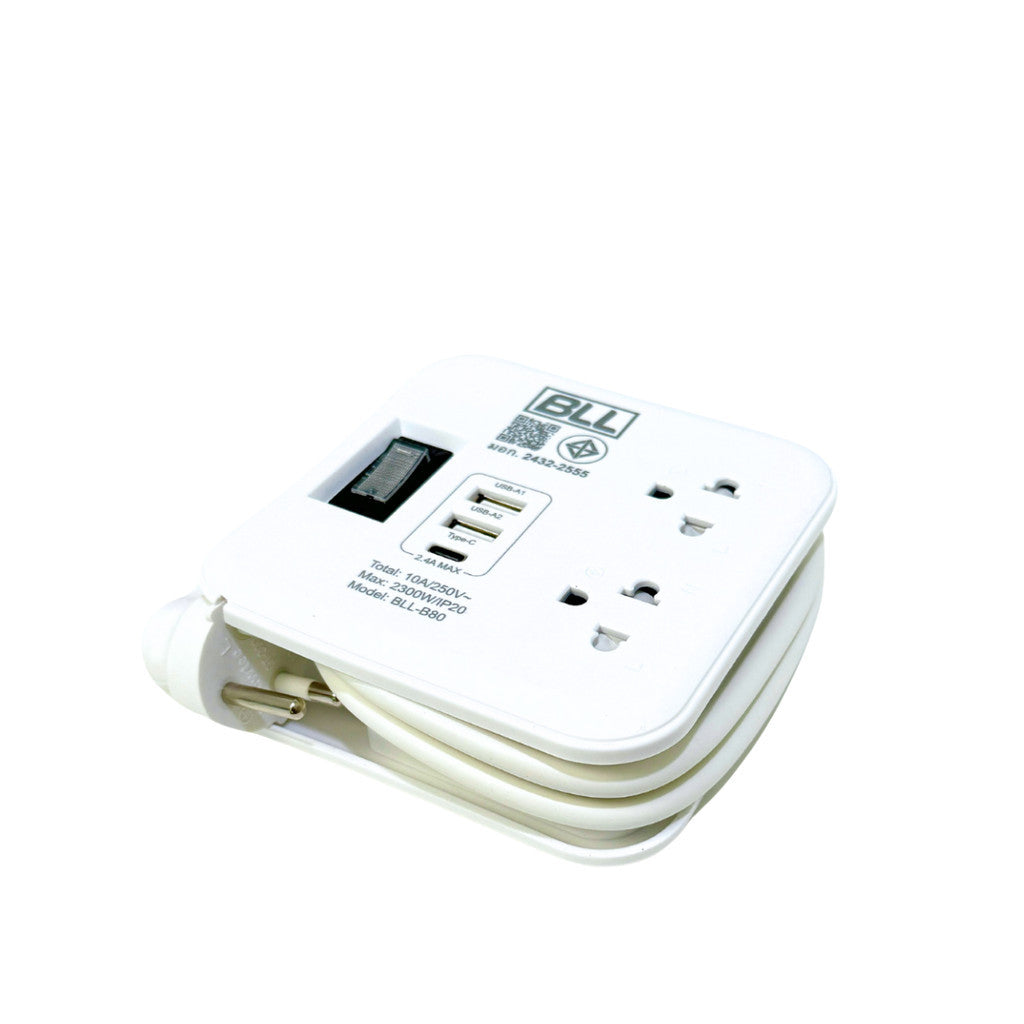 BLL B80 ปลั๊กรางไฟ (1 สวิตซ์ 2 ช่องเสียบ + 2 ช่อง USB)