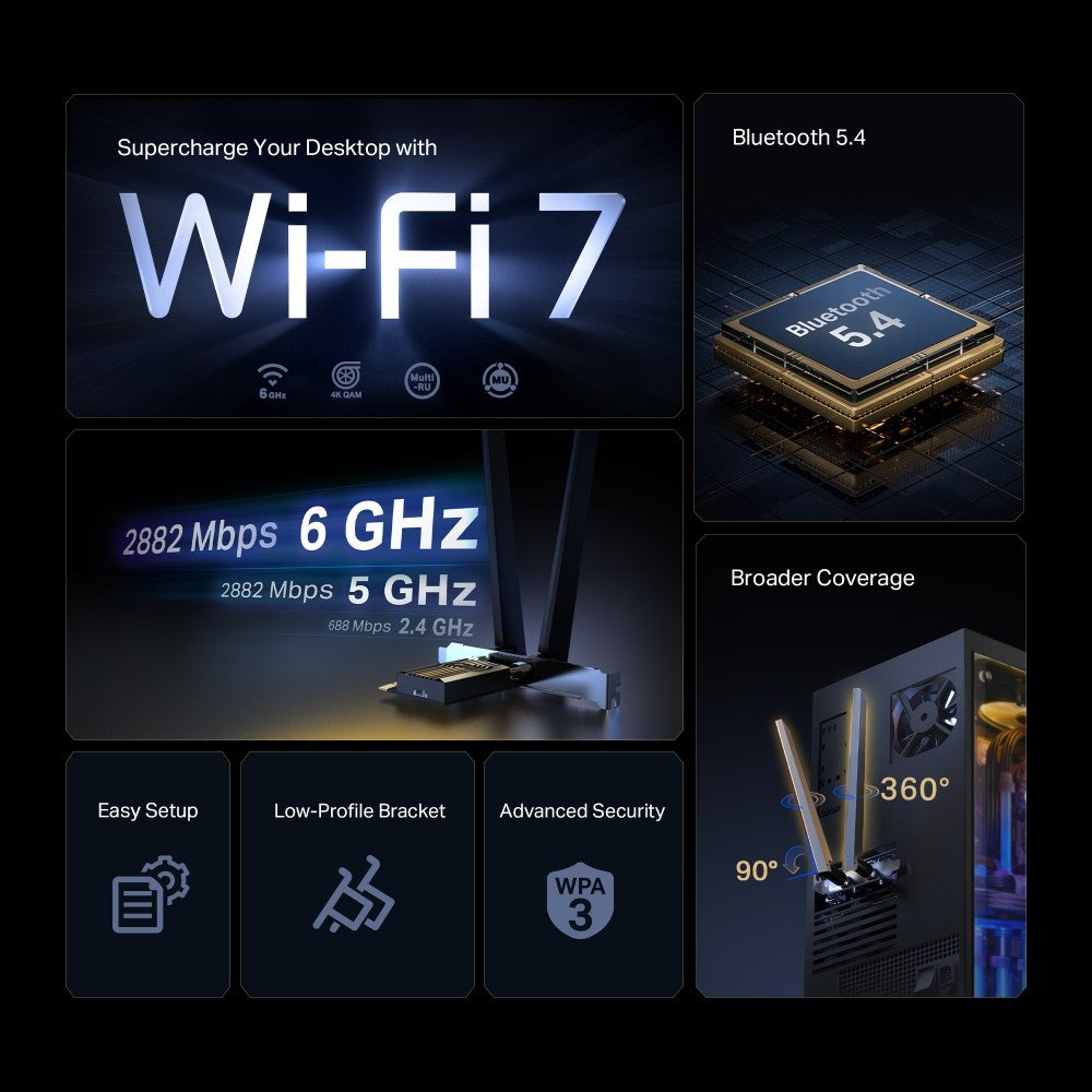 TP-LINK Archer TBE400E PCIe Adapter Wi-Fi 7 BE6500 Bluetooth 5.4 ประกันศูนย์ไทย