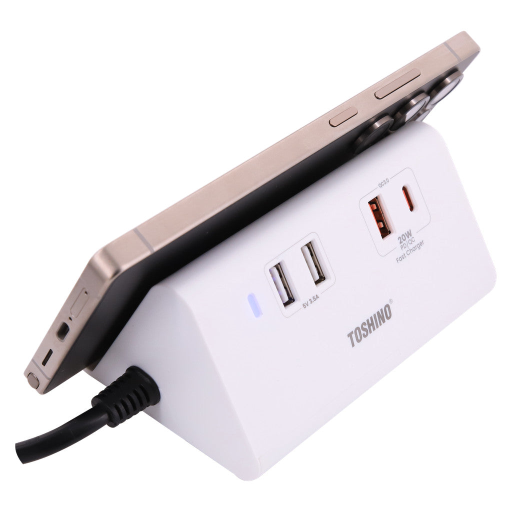 Toshino ปลั๊กPD+QC 20W 2USB รุ่นTS-4PUD รับประกัน 1 ปี