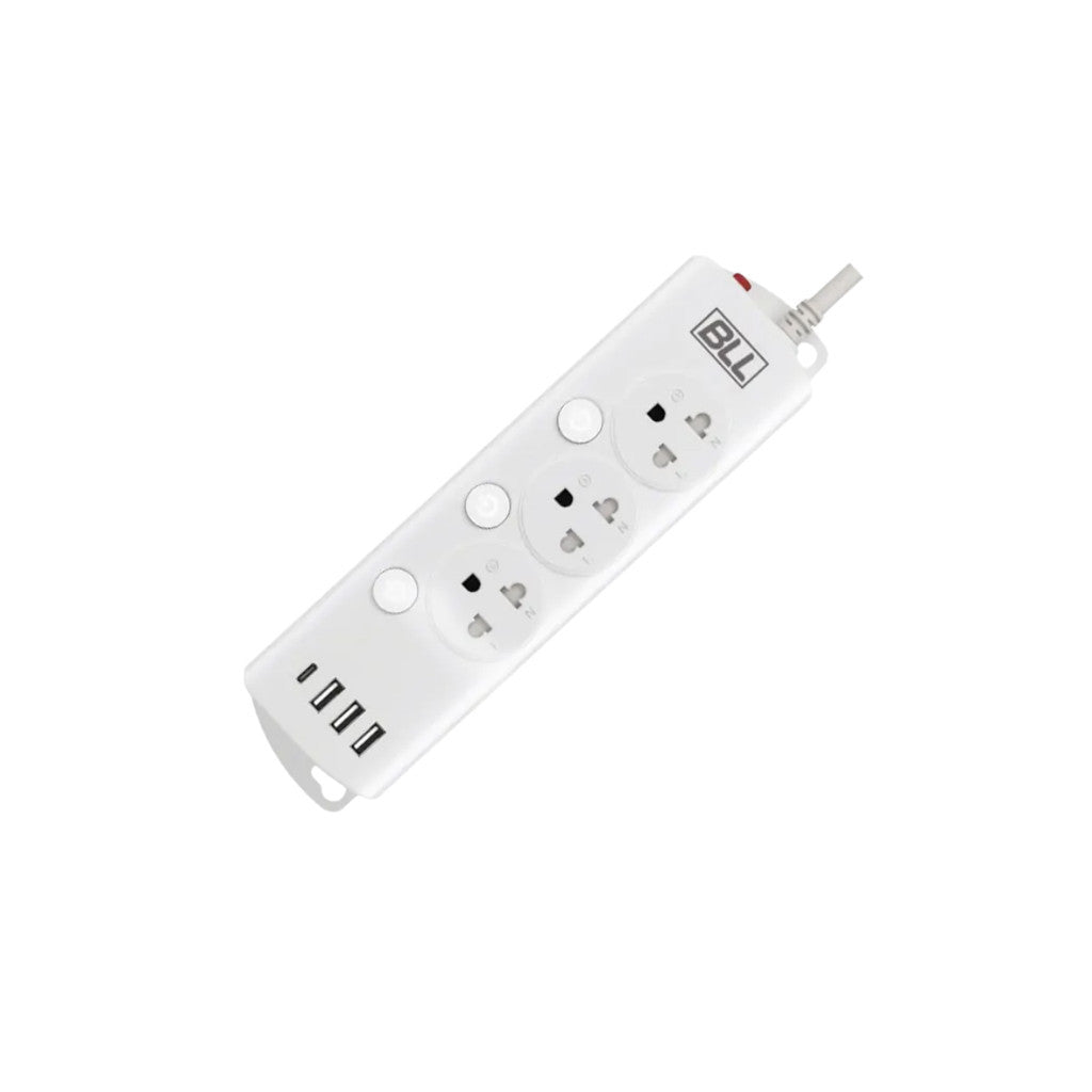 BLL B88 ปลั๊กรางไฟ 3 หัว (3 สวิตซ์ + 3 ช่องเสียบ + 4 ช่อง USB)
