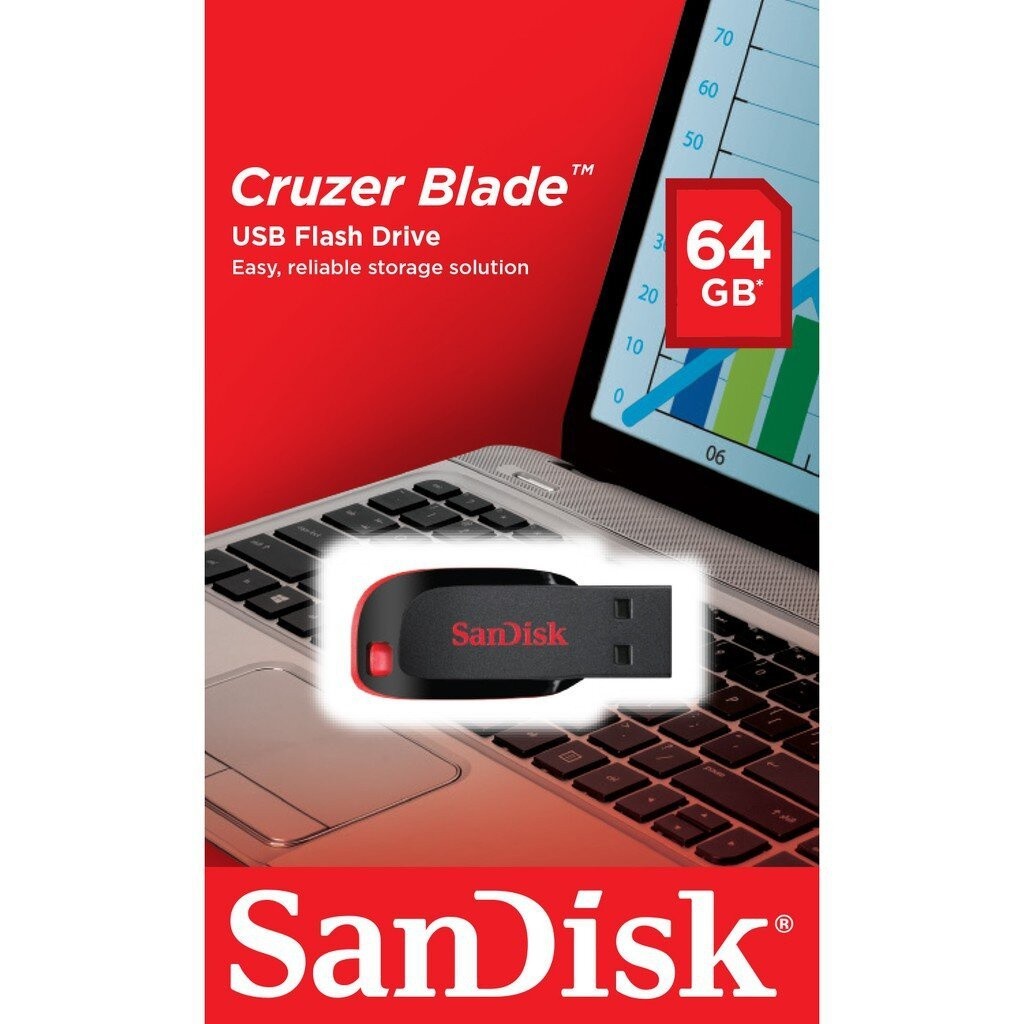 SANDISK FLASH DRIVE (แฟลชไดรฟ์) CRUZER BLADE 64GB USB 2.0 (SDCZ50-064G-B35) WARRANTY 2 YEARS