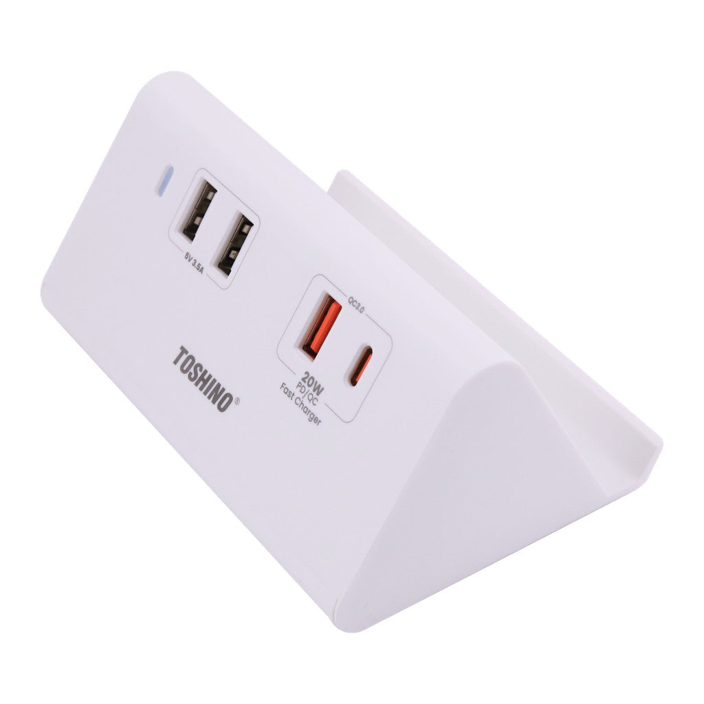 Toshino ปลั๊กPD+QC 20W 2USB รุ่นTS-4PUD รับประกัน 1 ปี