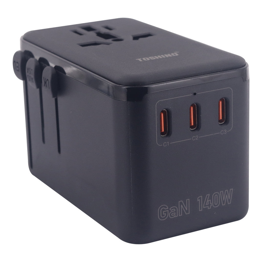 Toshino ปลั๊กแปลง3 TYPE C+1 USB PD140W Gan รุ่น DE-140WGAN ประกัน 1 ปี