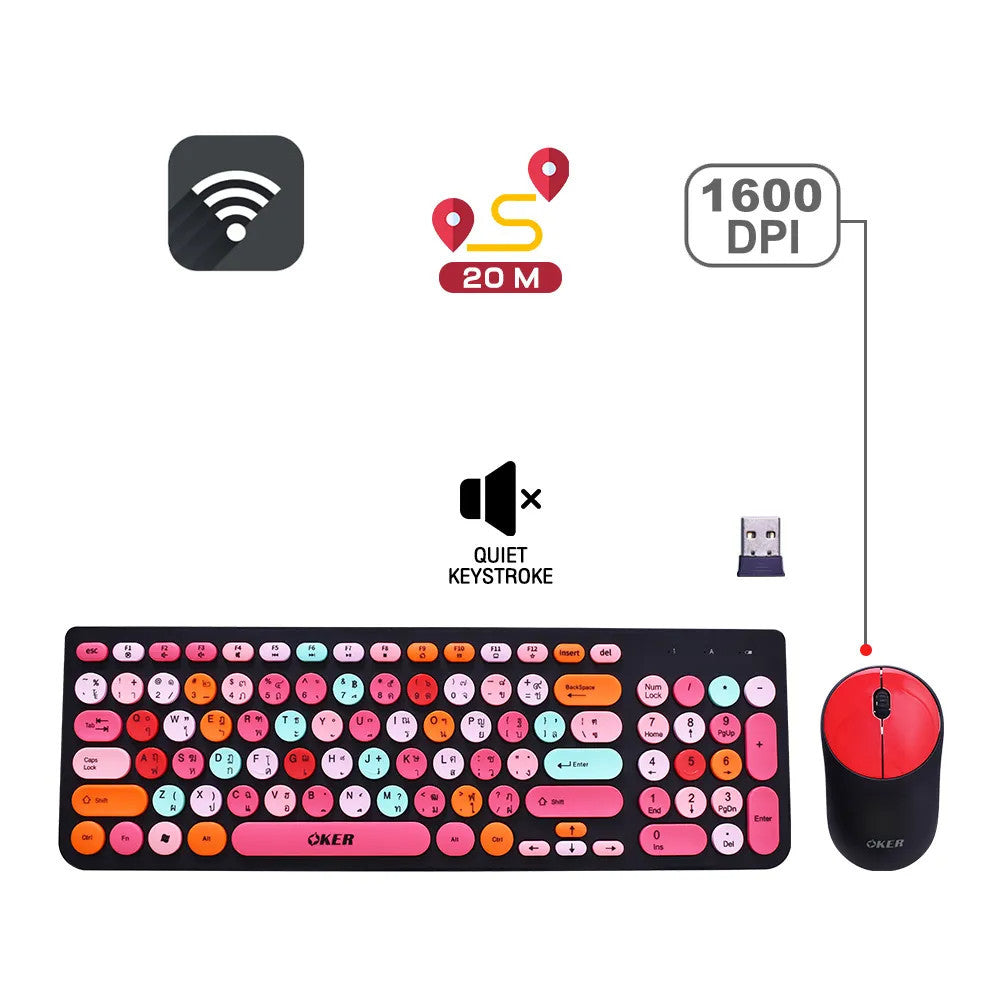 OKER WIRELESS KEYBOARD K719 ชุดคีย์บอร์ด+เมาส์ไร้สาย