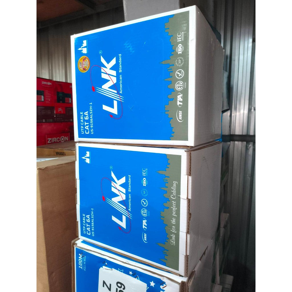 LINK US-9156ALSZH-1 CAT6A (ความยาว 100 เมตร) UTP Super-S Series Cable LSZH  สายแลนภายในอาคาร
