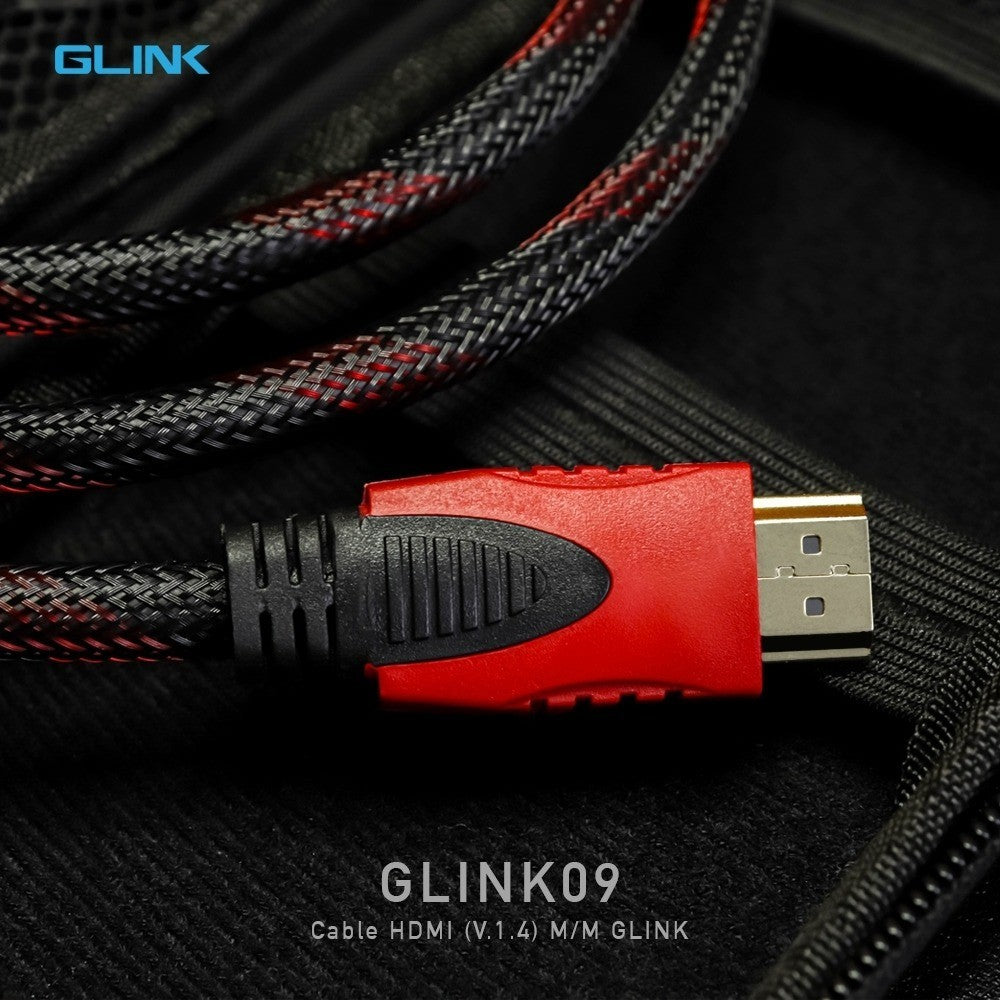 GLINK GLINK09 HDTV-CABLE HDMI 5M VERSION 1.4 4K 24Hz สายถักดำ-แดง ความยาว 5 เมตร