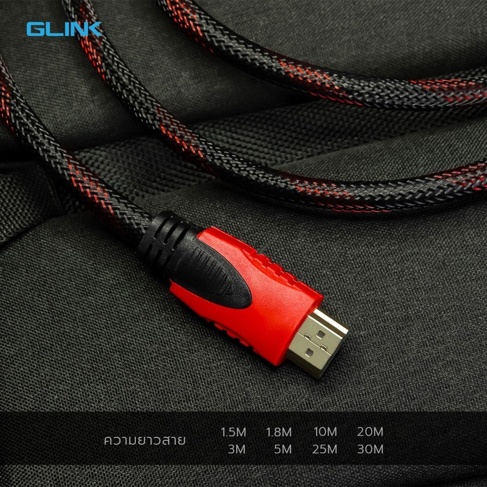 GLINK GLINK09 HDTV-CABLE HDMI 5M VERSION 1.4 4K 24Hz สายถักดำ-แดง ความยาว 5 เมตร