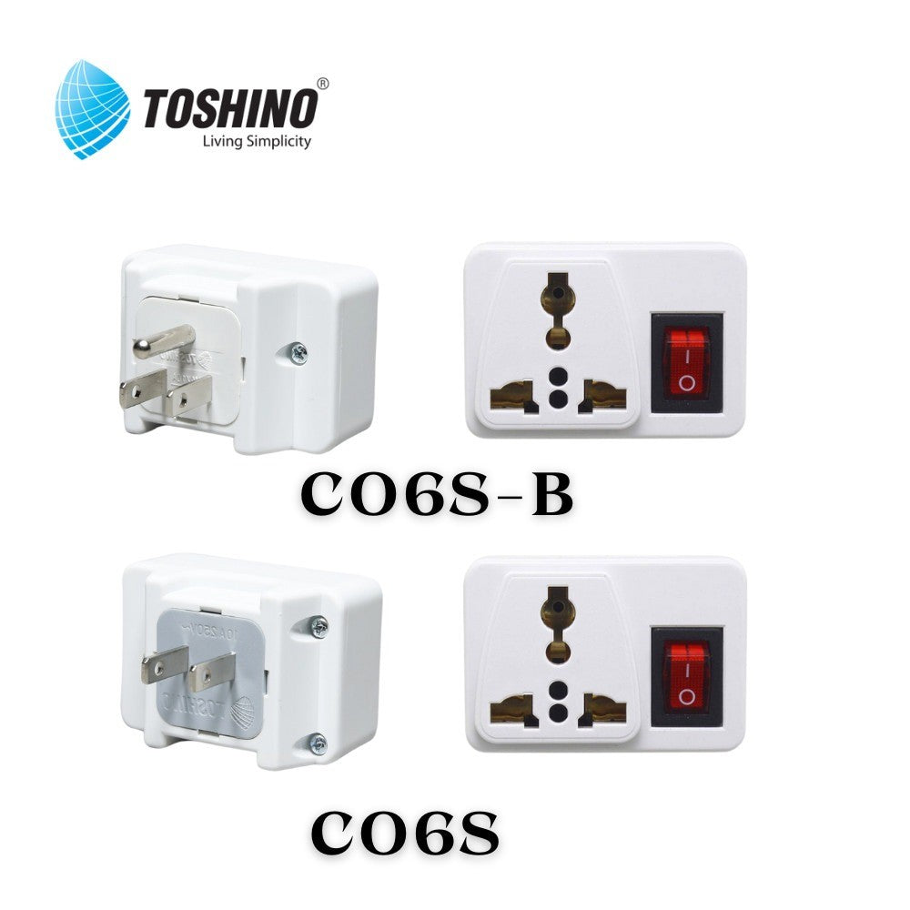 TOSHINO CO6S-B ปลั๊กแปลงแบบ 3 ขา มีสวิตซ์ เต้ารับนานาชาติ รองรับไฟ 2000 วัตต์ รับประกัน 1 เดือน