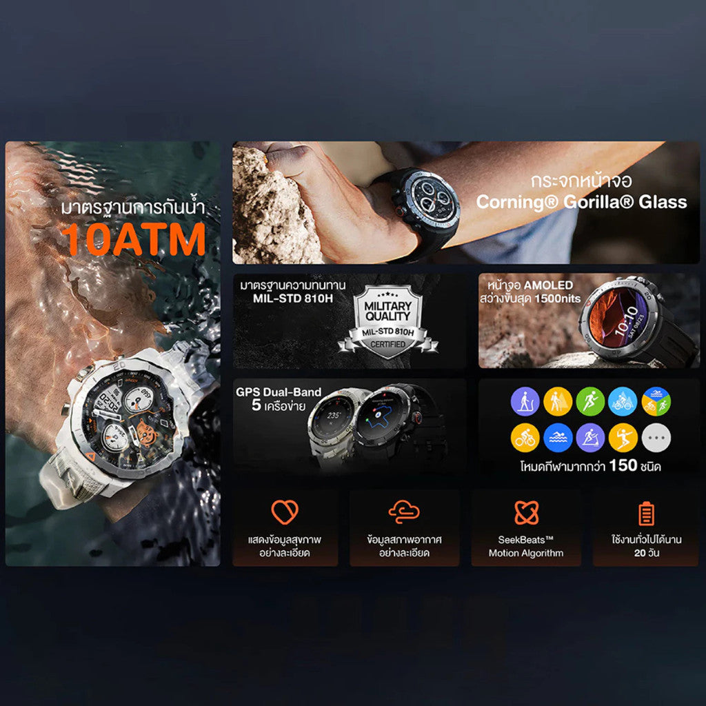 MIBRO WATCH GS EXPLORER สมาร์ทวอทช์ หน้าจอ AMOLED 60Hz กันน้ำ 10 ATM GPS เซนเซอร์วัดสุขภาพ สิ่งแวดล้อม ทน แบตอึด