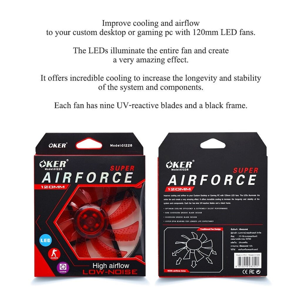 OKER G1228 SUPER AIRFORCE FAN LED พัดลมระบายความร้อน มีไฟ ทำงานเงียบไม่มีเสียงรบกวน