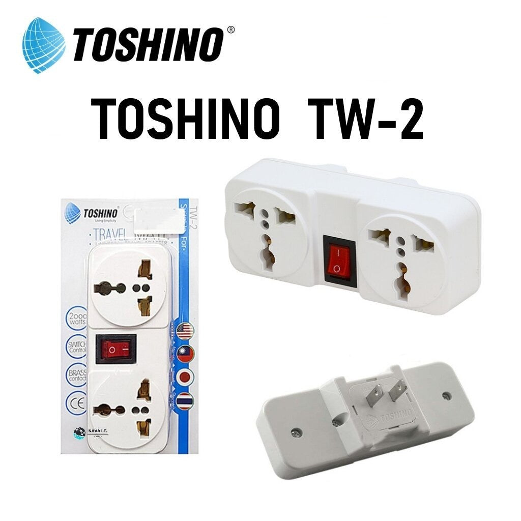 TOSHINO TW-2 ปลั๊กแปลงมีสวิทซ์ 2 ช่อง รับประกัน 1 เดือน