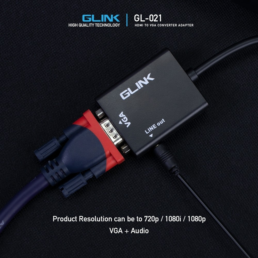 GLINK GL021 (GL-021) ตัวแปลง CONVERTER HDMI TO VGA + AUDIO สีดำ