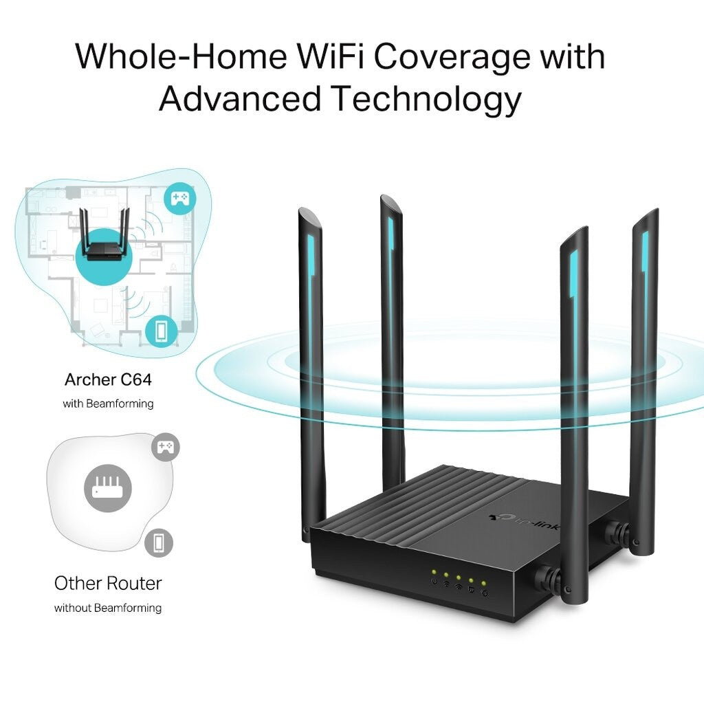 TP-LINK ARCHER C64 AC1200 WIRELESS MU-MIMO WIFI ROUTER
