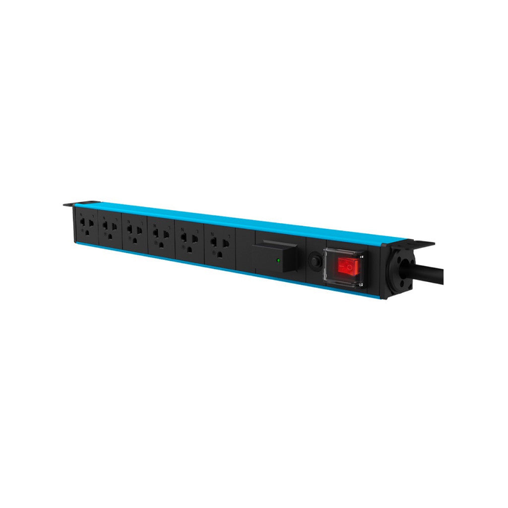 GLINK GPDU-08B BLUE 5M รางปลั๊กไฟตู้ Rack 6 ช่อง ยาว 5 เมตร 1 สวิตช์ สีฟ้าSurge+Overload มอก.แท้ ประกัน 5 ปี