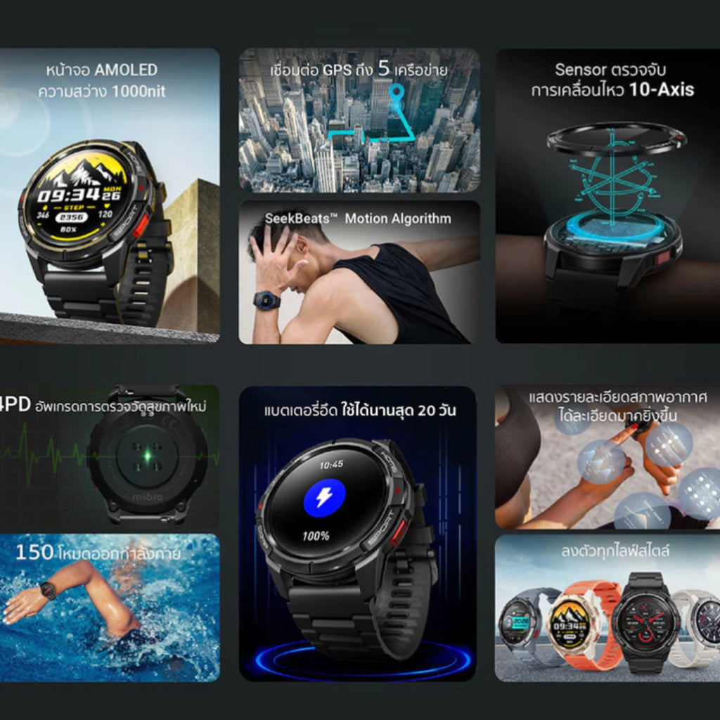 Mibro Watch GS Active สมาร์ทวอทช์ จอ AMOLED 60Hz GPS อัพเกรดระบบตรวจวัดสุขภาพ โหมดกีฬา แบตสูงสุด 20 วัน