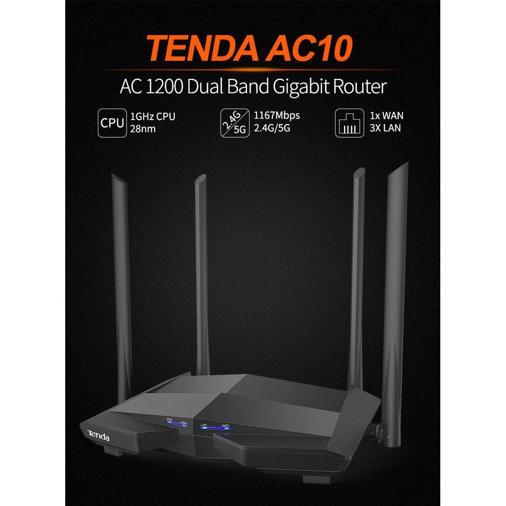 TENDA AC10 WiFi Router AC1200 Dual Band Gigabit  รับประกันศูนย์ไทย 4 ปี