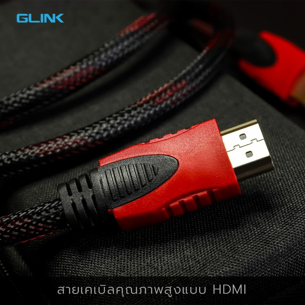 รวมสาย HDMI GLINK GLINK09 HDTV-CABLE HDMI 1.5-5M VERSION 1.4 4K 24Hz สายถักดำ-แดง ความยาว 1.5-5 เมตร