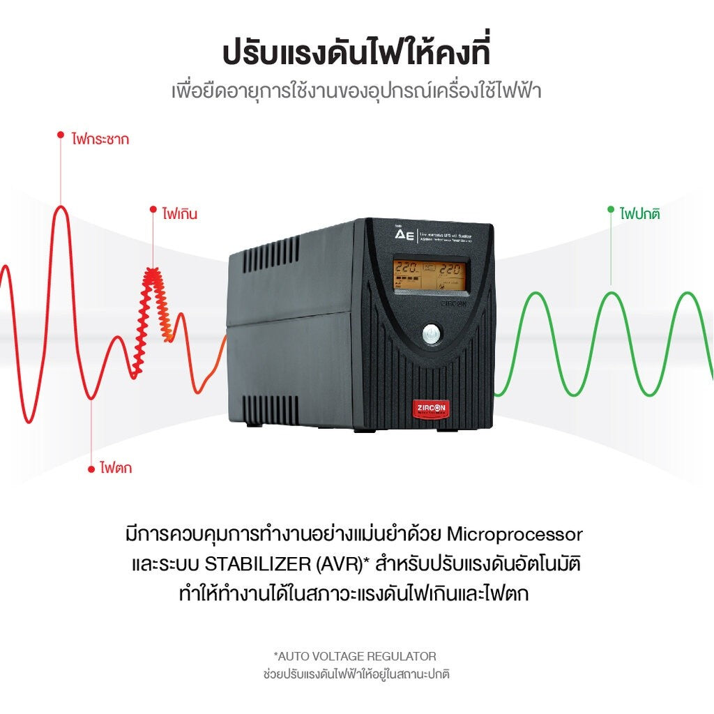 ZIRCON AE 1000VA/550W UPS เครื่องสำรองไฟฟ้า รับประกัน 2 ปี