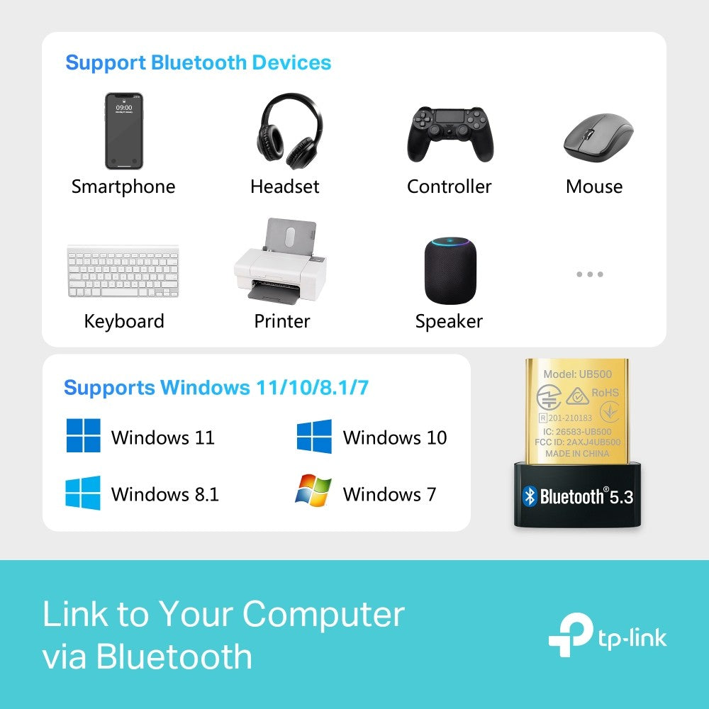 TP-LINK UB500 BLUETOOTH 5.4 NANO USB ADAPTER V.2 อุปกรณ์รับสัญญาณบลูทูธ