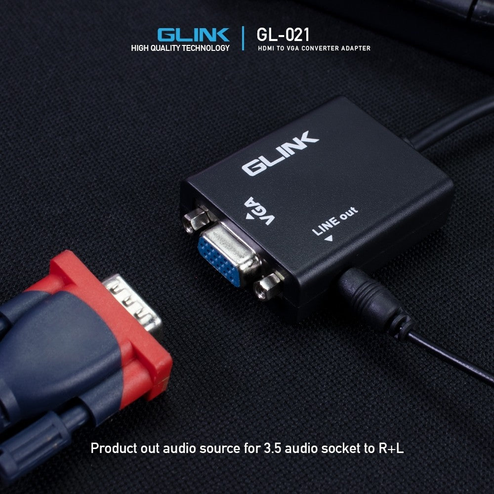 GLINK GL021 (GL-021) ตัวแปลง CONVERTER HDMI TO VGA + AUDIO สีดำ