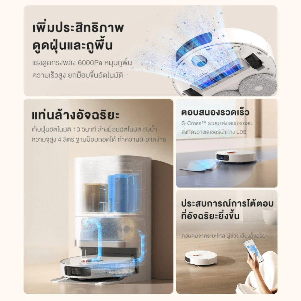 XIAOMI ROBOT VACUUM X20+ เครื่องดูดฝุ่น หุ่นยนต์ดูดฝุ่นอัจฉริยะ เลเซอร์นำทาง LDS ประกันศูนย์ไทย 1 ปี