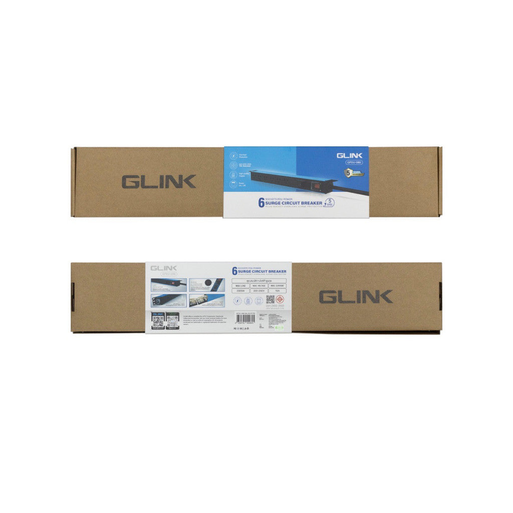 GLINK GPDU-08B BLUE 5M รางปลั๊กไฟตู้ Rack 6 ช่อง ยาว 5 เมตร 1 สวิตช์ สีฟ้าSurge+Overload มอก.แท้ ประกัน 5 ปี