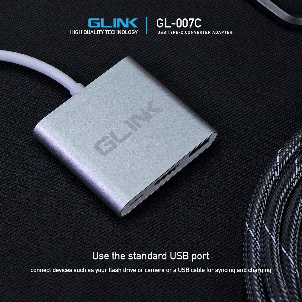 GLINK GL007C (GL-007C) USB TYPE-C TO HDMI + USB 3.0 + PD ชาร์จได้
