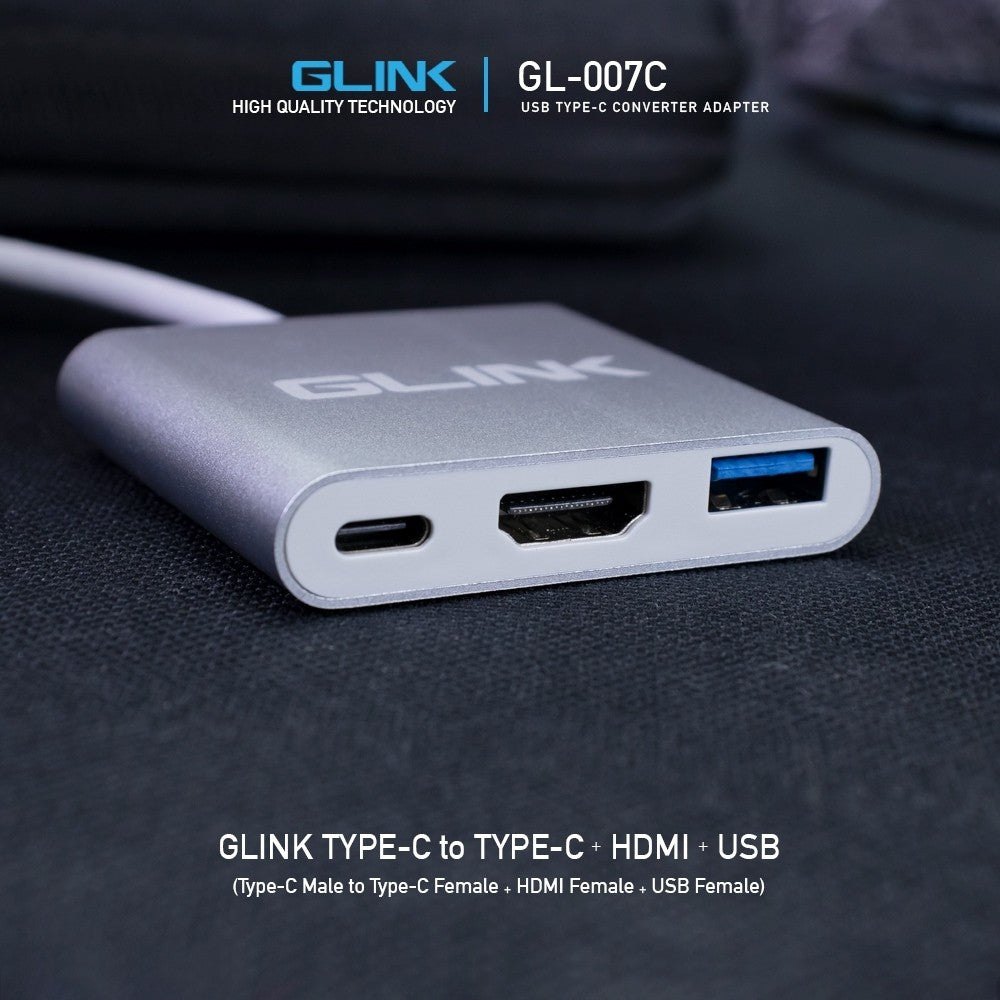 GLINK GL007C (GL-007C) USB TYPE-C TO HDMI + USB 3.0 + PD ชาร์จได้