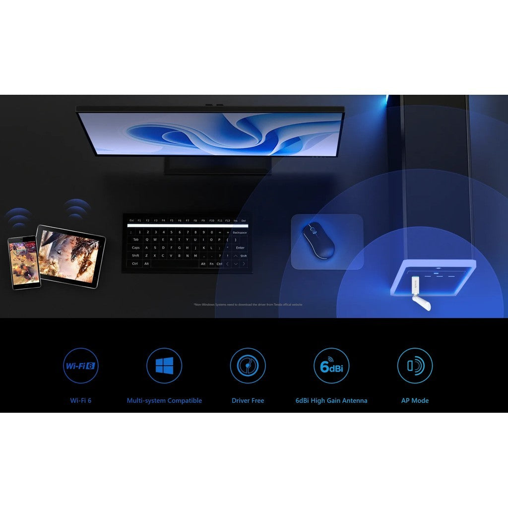 Tenda U2 ตัวรับสัญญาณ WiFi 6 AX300 High Gain Wireless USB Adapter (U2) ประกันศูนย์ 4 ปี