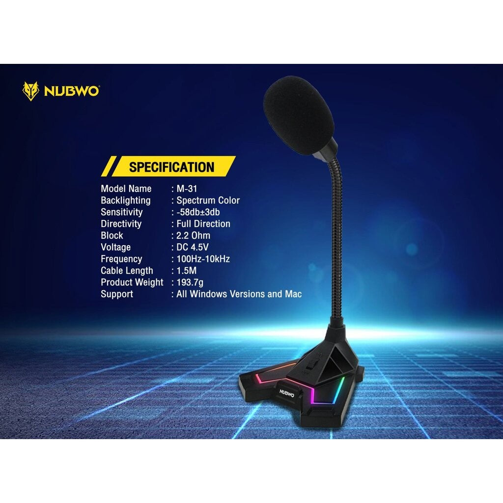 NUBWO M31 MICROPHONE (ไมโครโฟน) RGB SCYTHER  รับประกัน 1 ปี