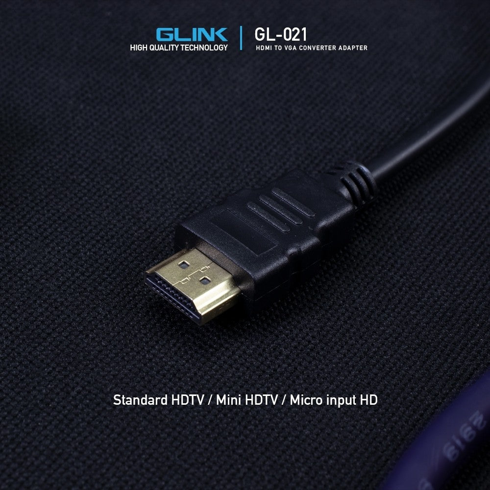 GLINK GL021 (GL-021) ตัวแปลง CONVERTER HDMI TO VGA + AUDIO สีดำ