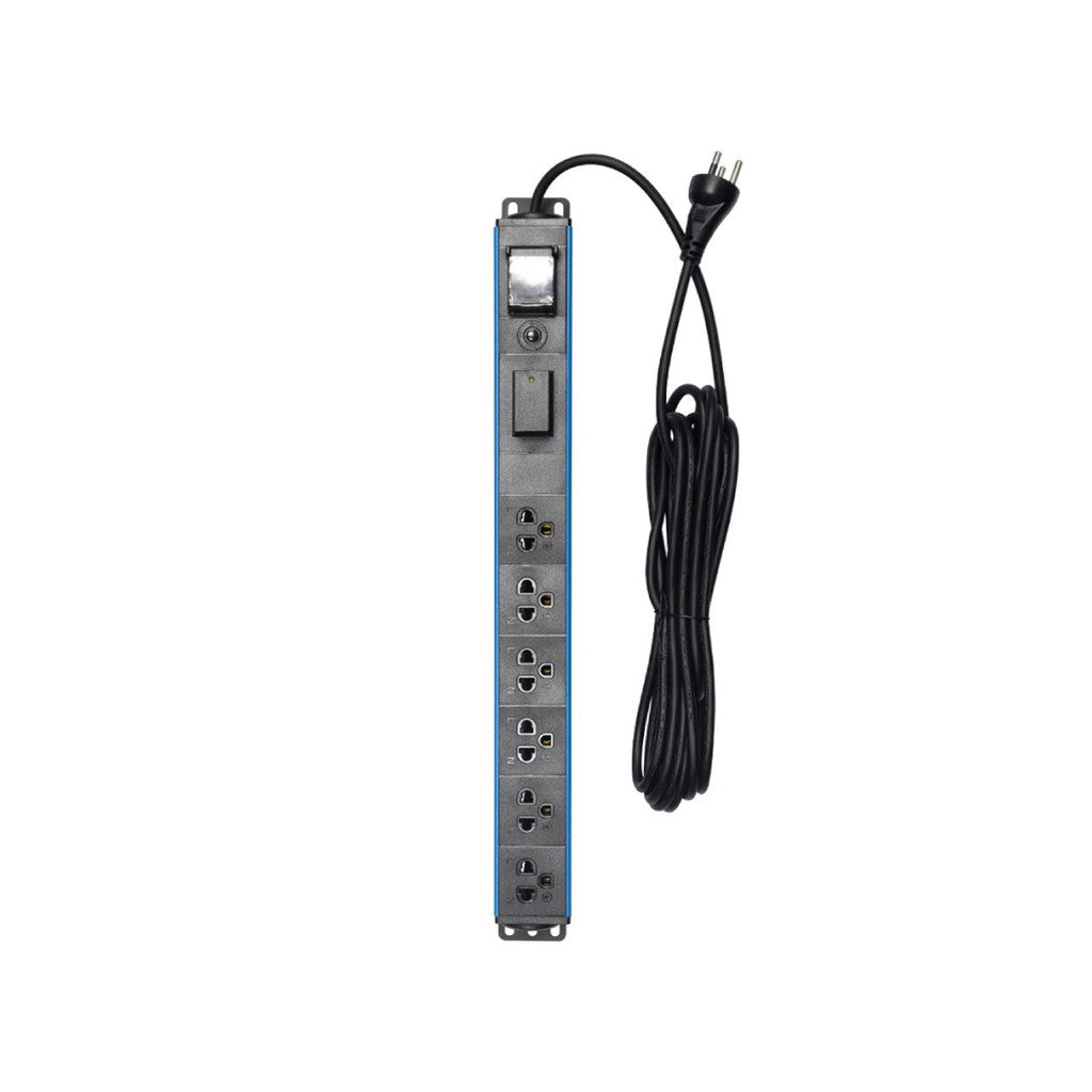 GLINK GPDU-08B BLUE 5M รางปลั๊กไฟตู้ Rack 6 ช่อง ยาว 5 เมตร 1 สวิตช์ สีฟ้าSurge+Overload มอก.แท้ ประกัน 5 ปี