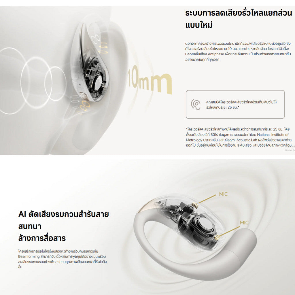 XIAOMI OPENWEAR STEREO หูฟังบลูทูธ คุณภาพเสียงระดับ Hi-Res ไมโครโฟนคู่ ตัดเสียงรบกวนด้วย AI แน่นกระชับสบายหู