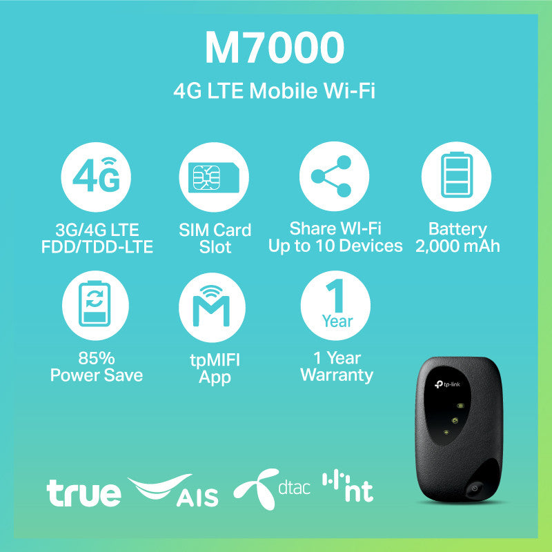 TP-LINK M7000 WIFI พกพาไปได้ทุกที่ (4G LTE MOBILE WI-FI) ใส่ซิมแล้วใช้ได้ทันที ประกัน 1 ปี
