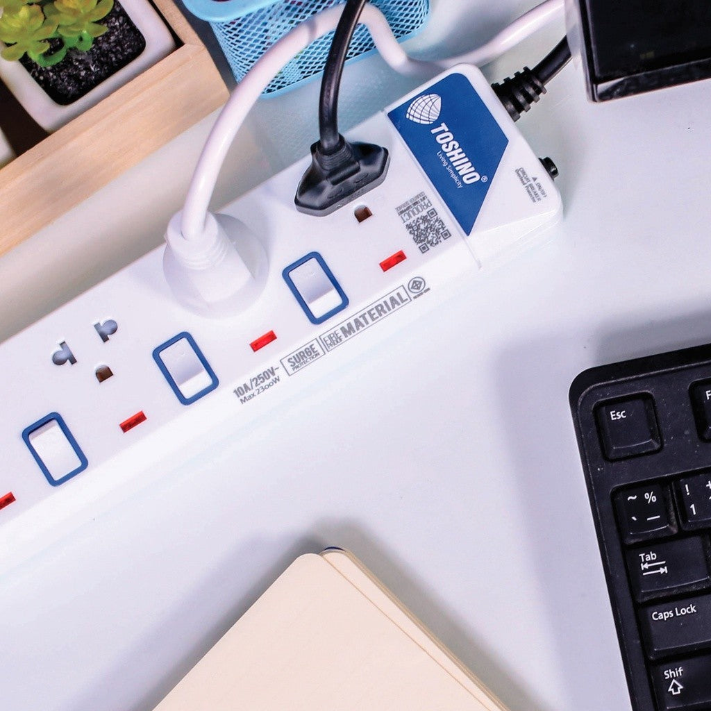 TOSHINO ET SERIES รางปลั๊กไฟ หลายตัวเลือก 3-6 ช่อง 2 USB สายยาว 3-5 เมตร รับประกัน 1 ปี