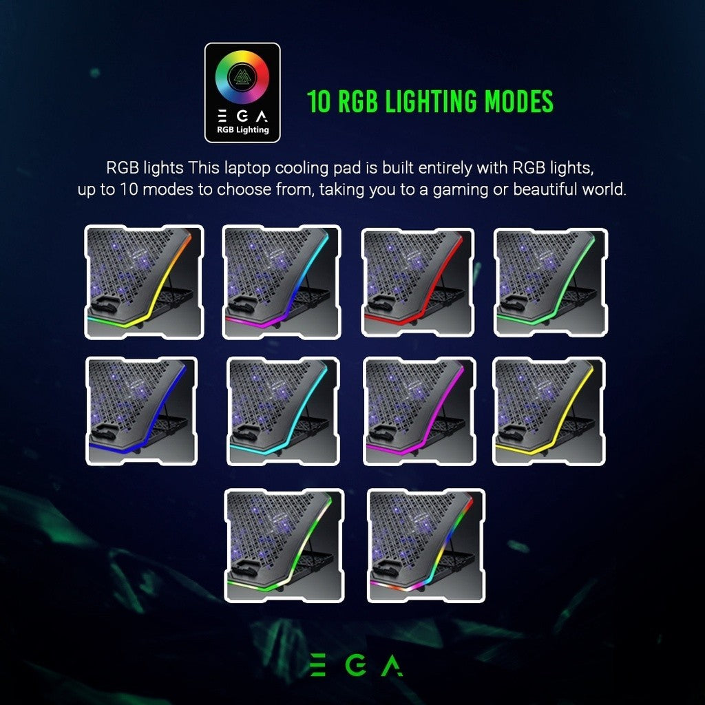 EGA TYPE CP3 COOLER PAD RGB LIGHTING พัดลมระบาย พัดลมรองโน้ตบุ๊ค