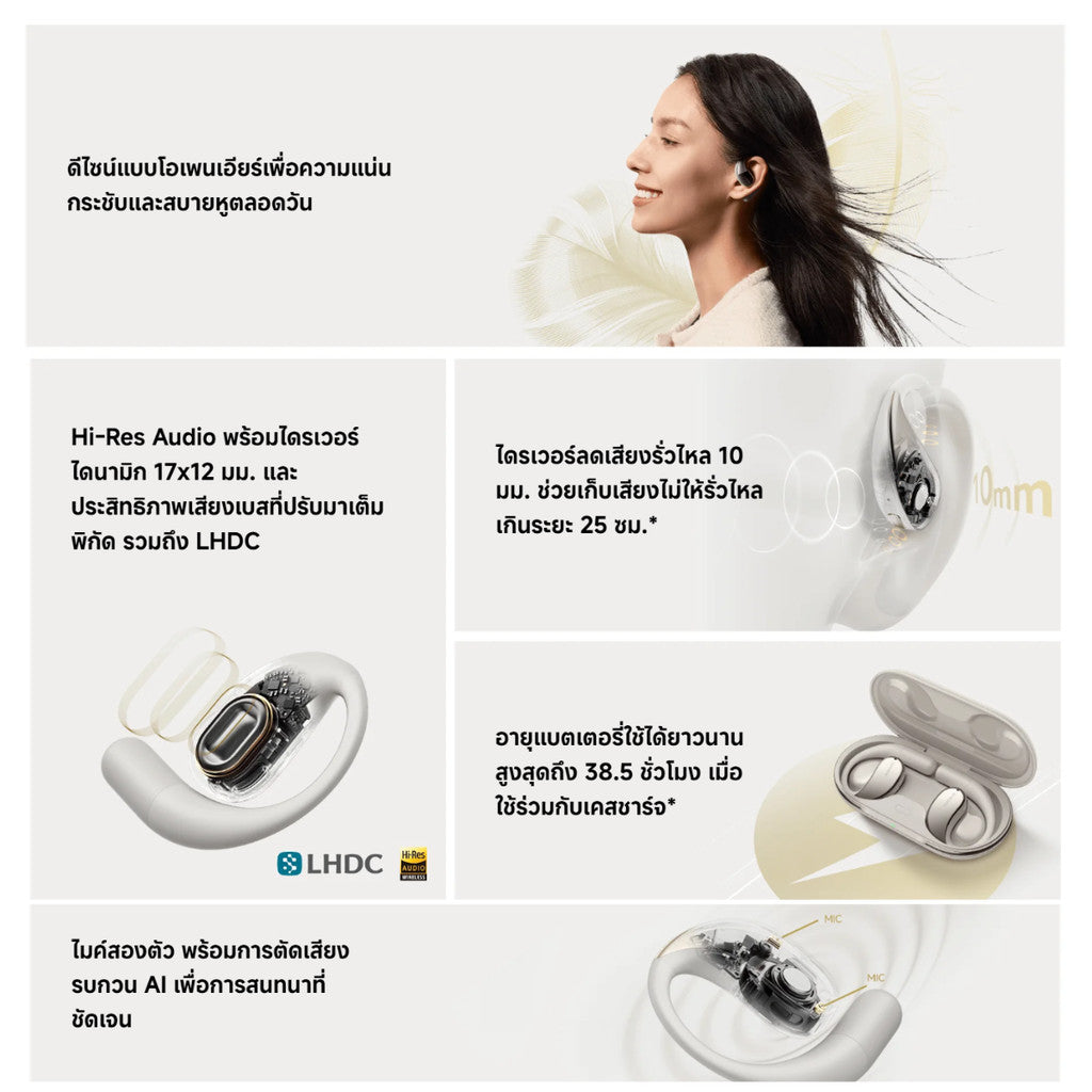 XIAOMI OPENWEAR STEREO หูฟังบลูทูธ คุณภาพเสียงระดับ Hi-Res ไมโครโฟนคู่ ตัดเสียงรบกวนด้วย AI แน่นกระชับสบายหู