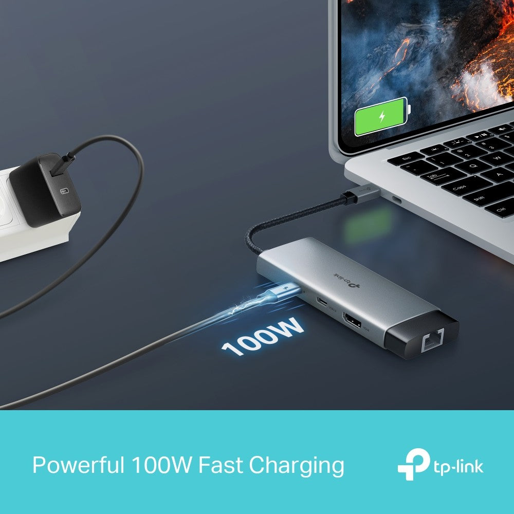 TP-LINK UH9120C ฮับยูเอสบี USB Type-C 9 in 1 Hub พอร์ตเดียวรองรับการใช้งานได้ 9 พอร์ต ต่อจอเสริมผ่านพอร์ต HDMI ระดับ 4K