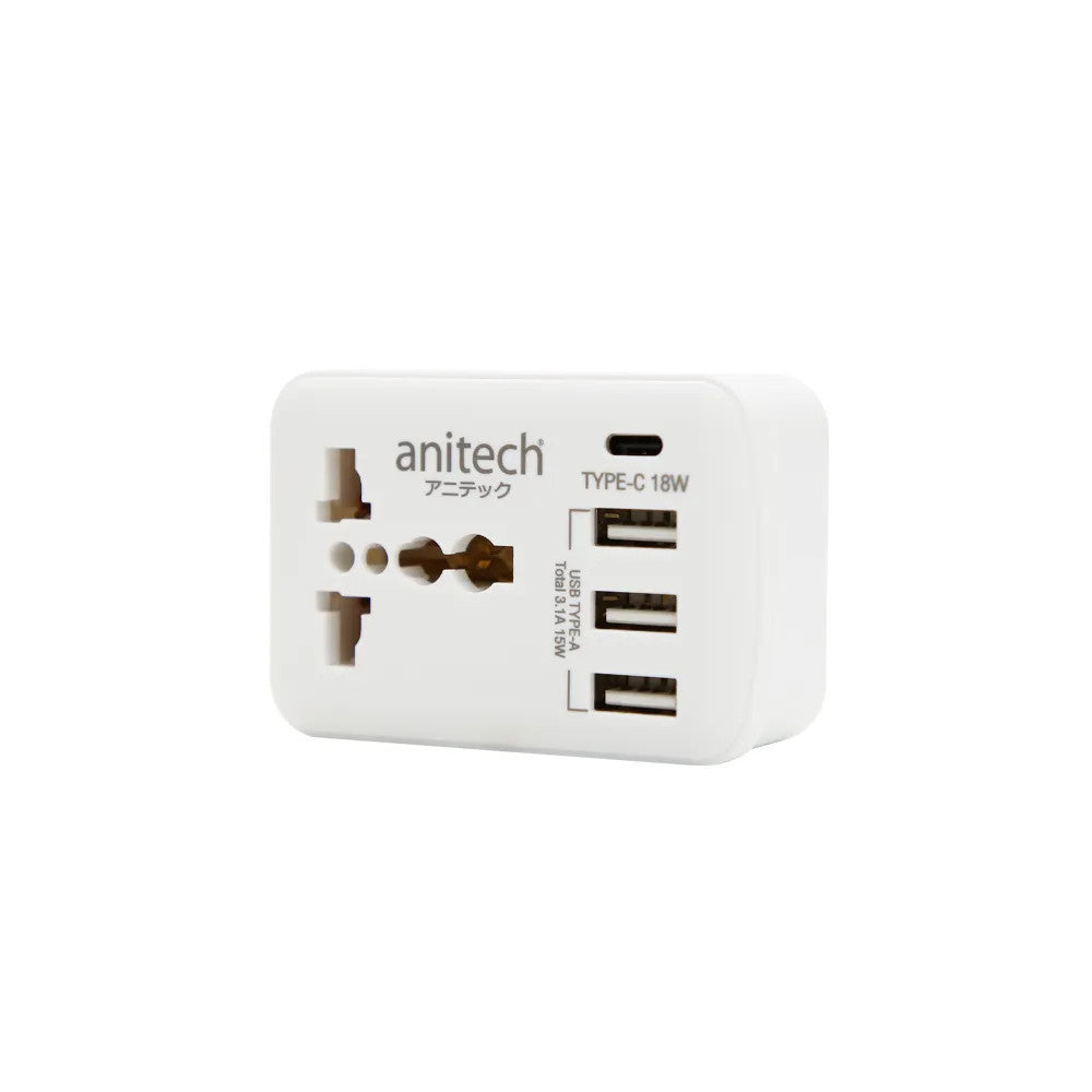 ANITECH H108UC Universal travel adapter 1ช่อง 3USB A + 1Type C
